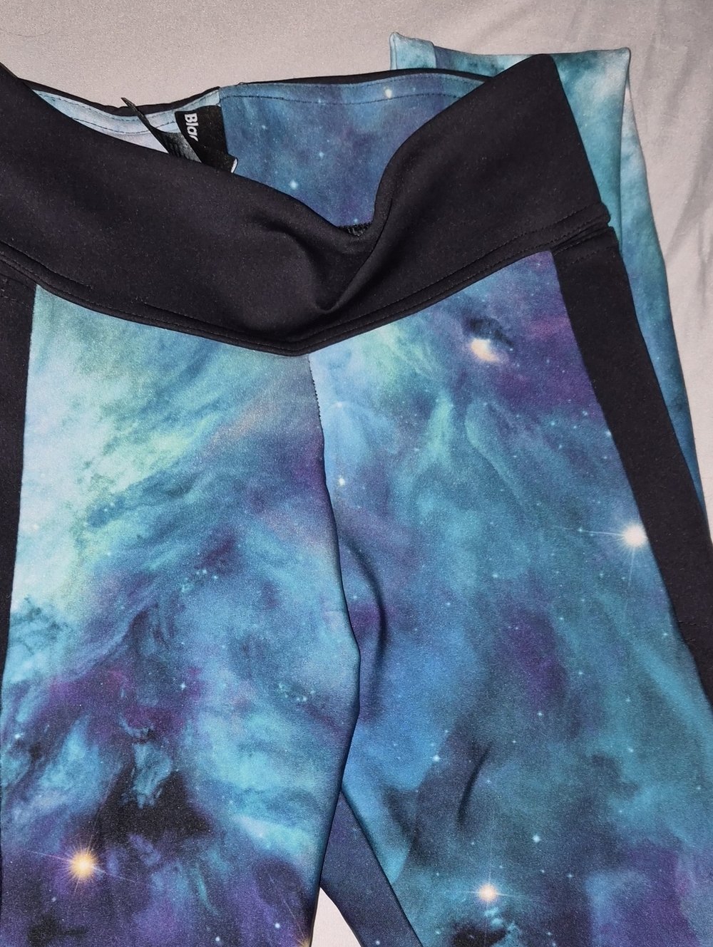 Blackmilk Galaxy Print Leggings - Sport Black Panels with pockets
